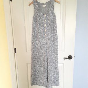 Lou & Gray Tweed Weave Knit Jumpsuit Wide Leg Cropped Blue White Size S